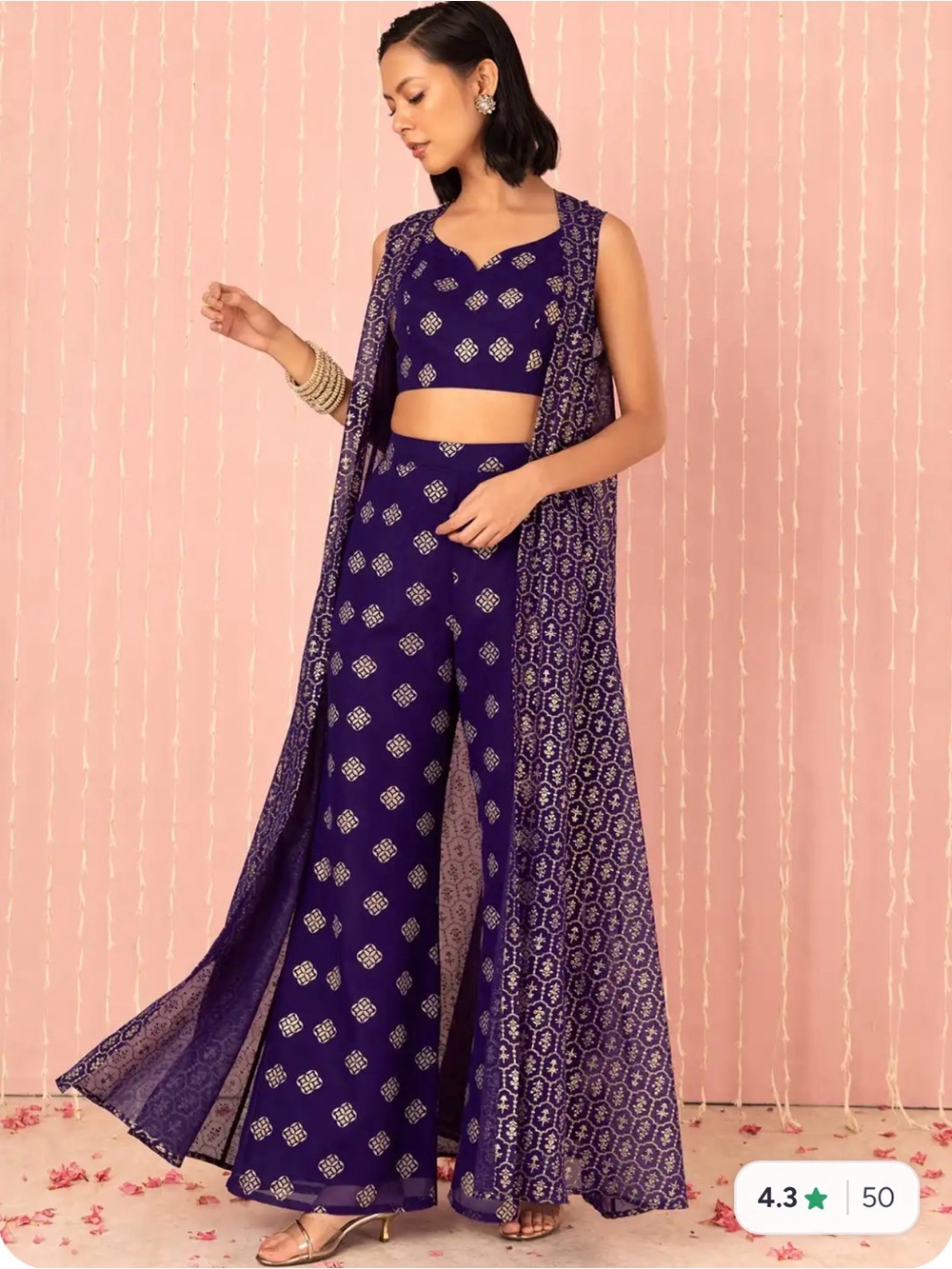 Indya x NIKHIL THAMPI Purple Foil Printed Jacket, Top, and Pants